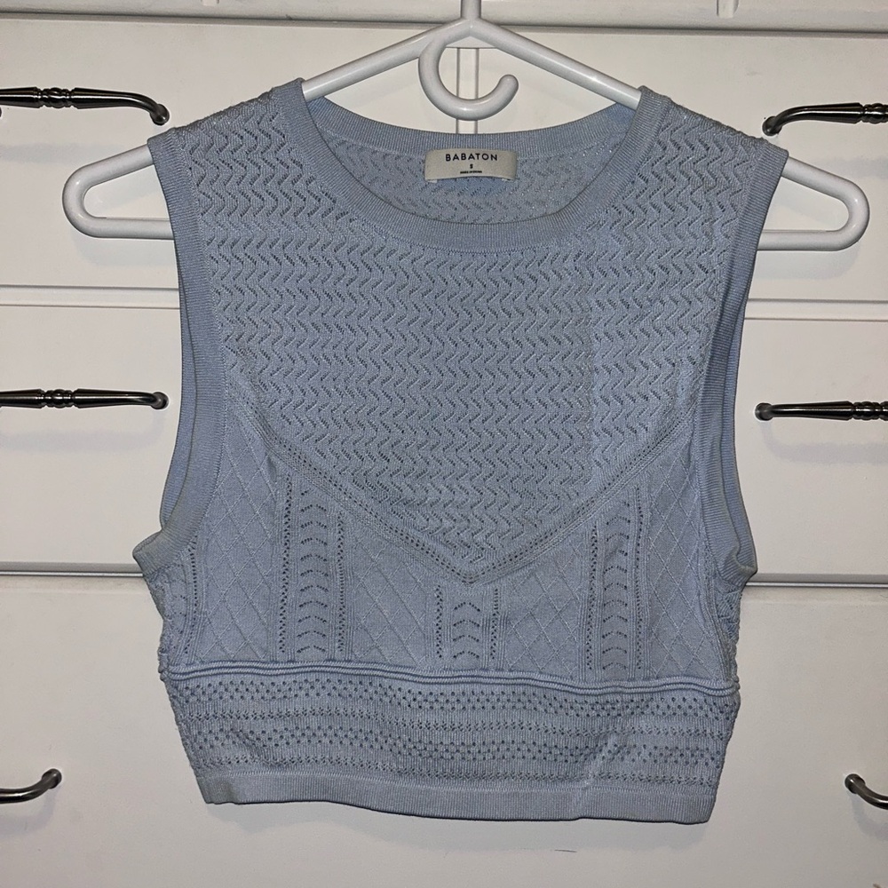 Babaton Sky Blue Knit Crop Top